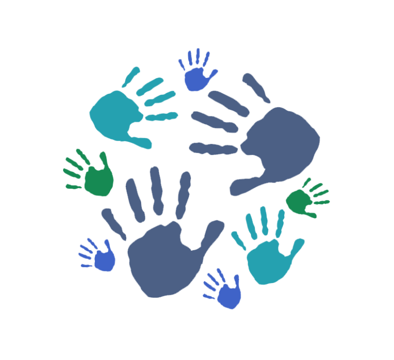 group of colorful different-sized handprints