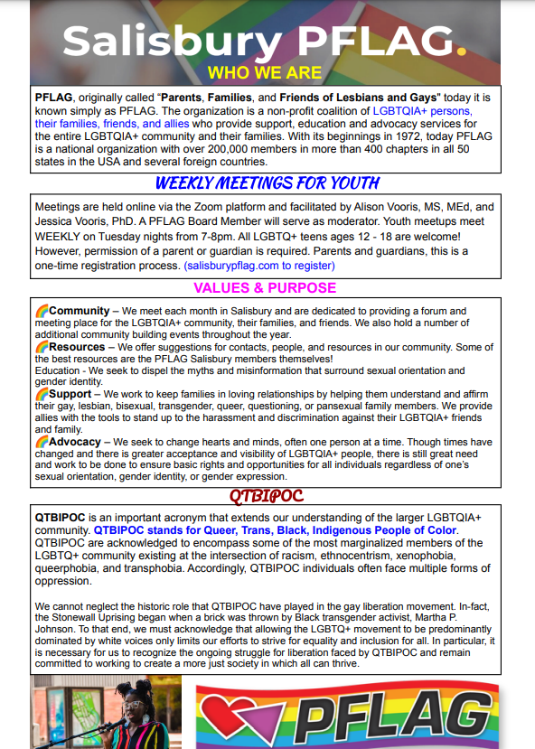 flyer for Salisbury PFLAG